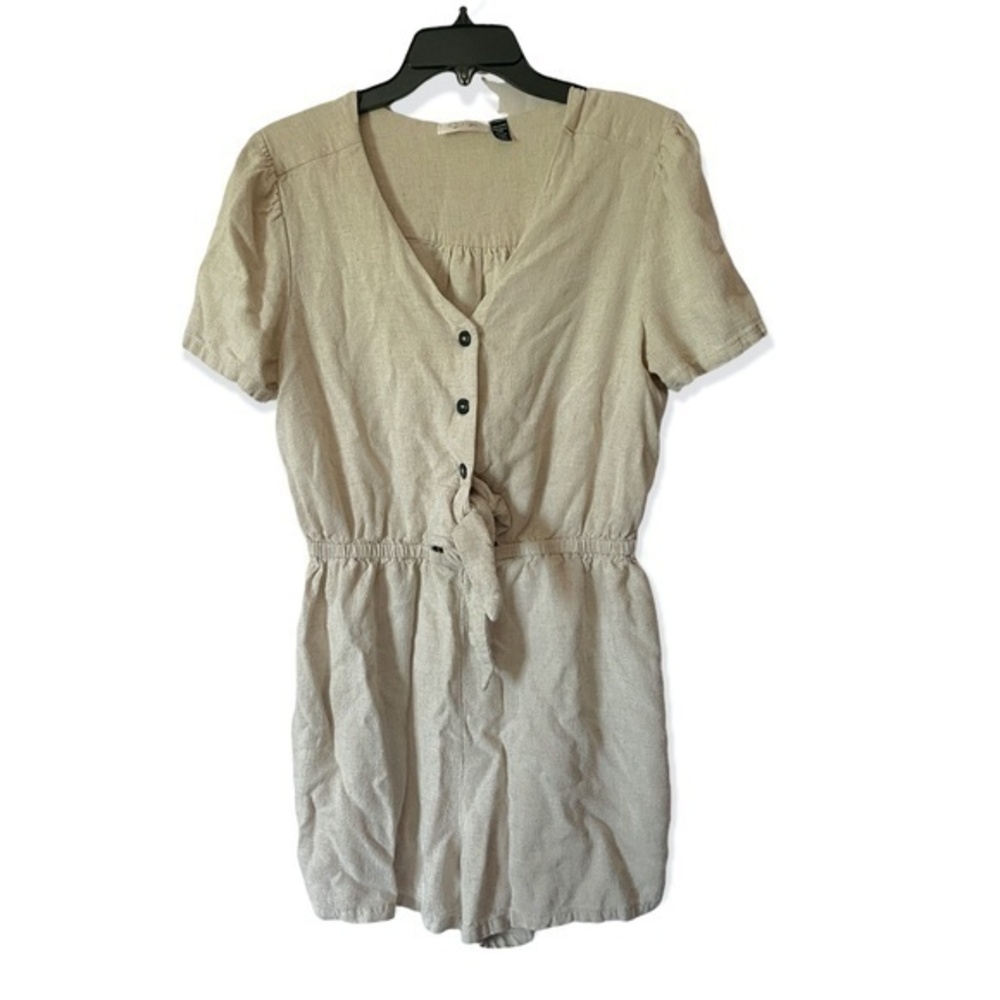 RD Style Womens Romper Shorts Tie Front Beige Viscose Linen Lightweight Soft Siz